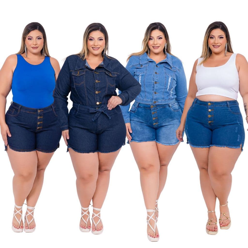 Short Jeans Plus Size Feminino com Lycra Cintura Alta