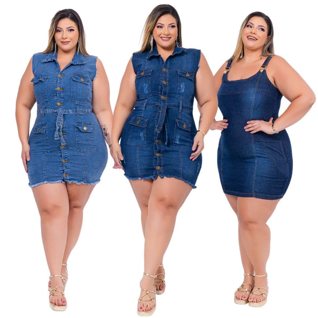 Vestido Jeans Plus Size Feminino com Lycra