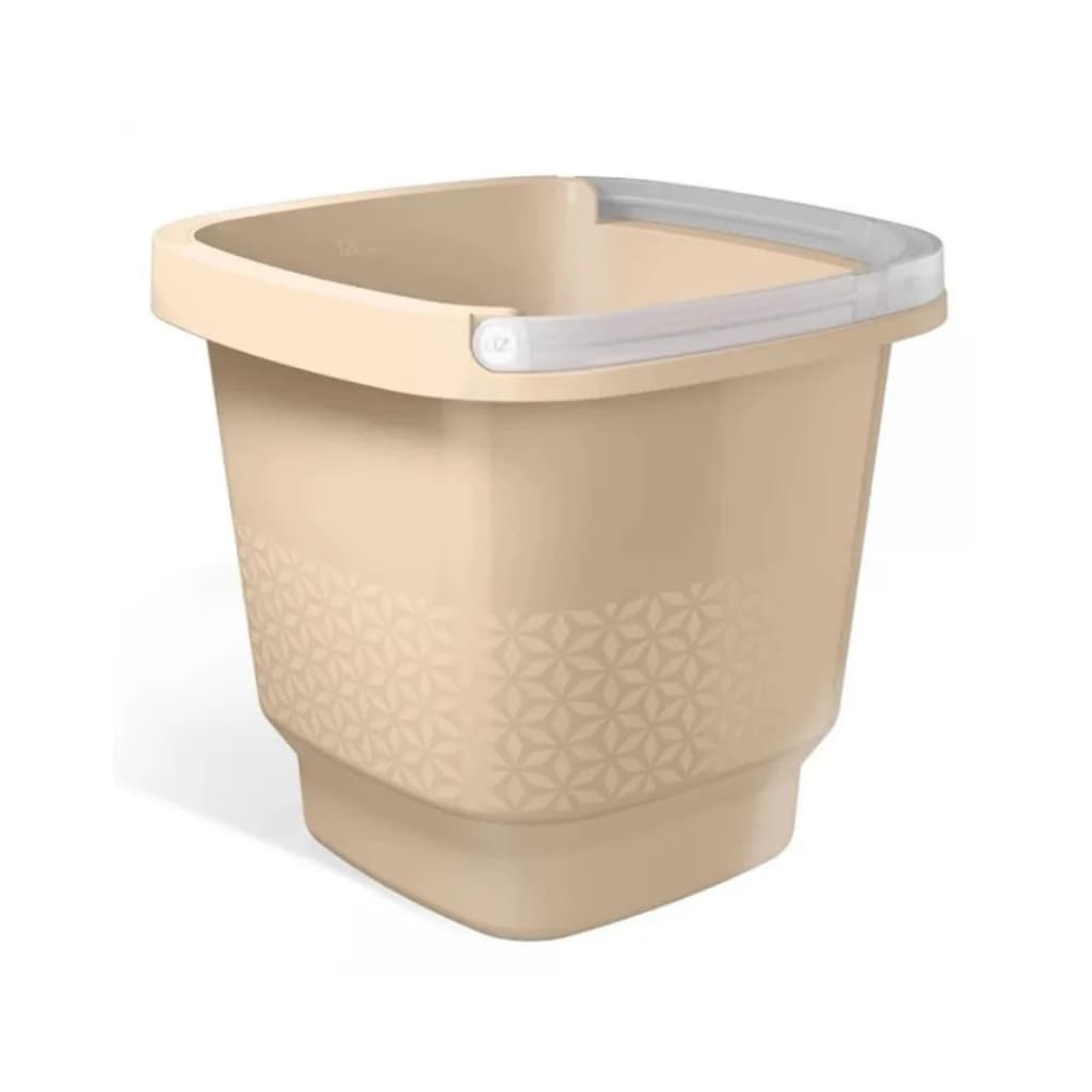 Balde Quadrado com Alça 12l Uz 	Casa Lavanderia Limpeza Designer Moderno Desenhado - Capuccino