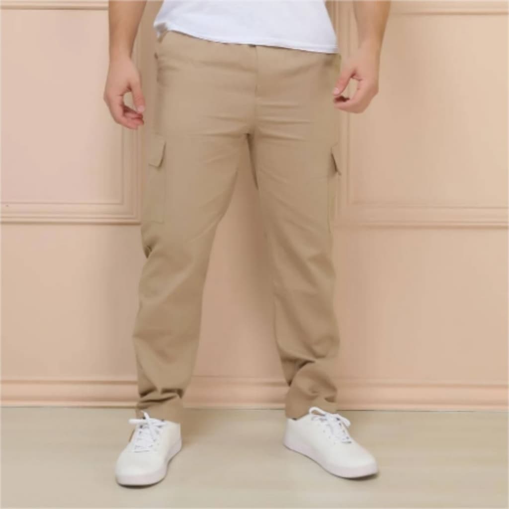 R&S Calça Cargo masculina com 6 bolso lateral com Elástico Com cordão
