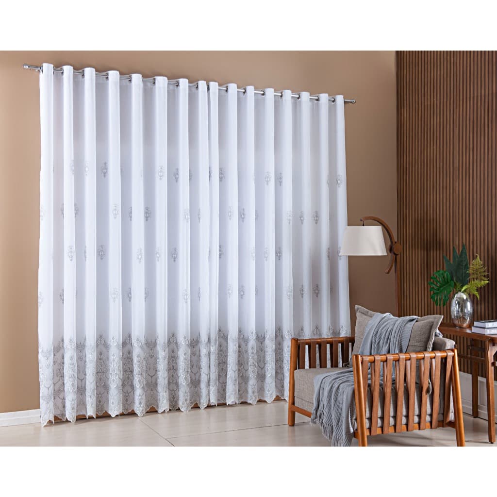 Cortina Luxo Bordada Gaze de Linho Com Forro 3,00x2,80 Sala E Quarto Alto Padrão