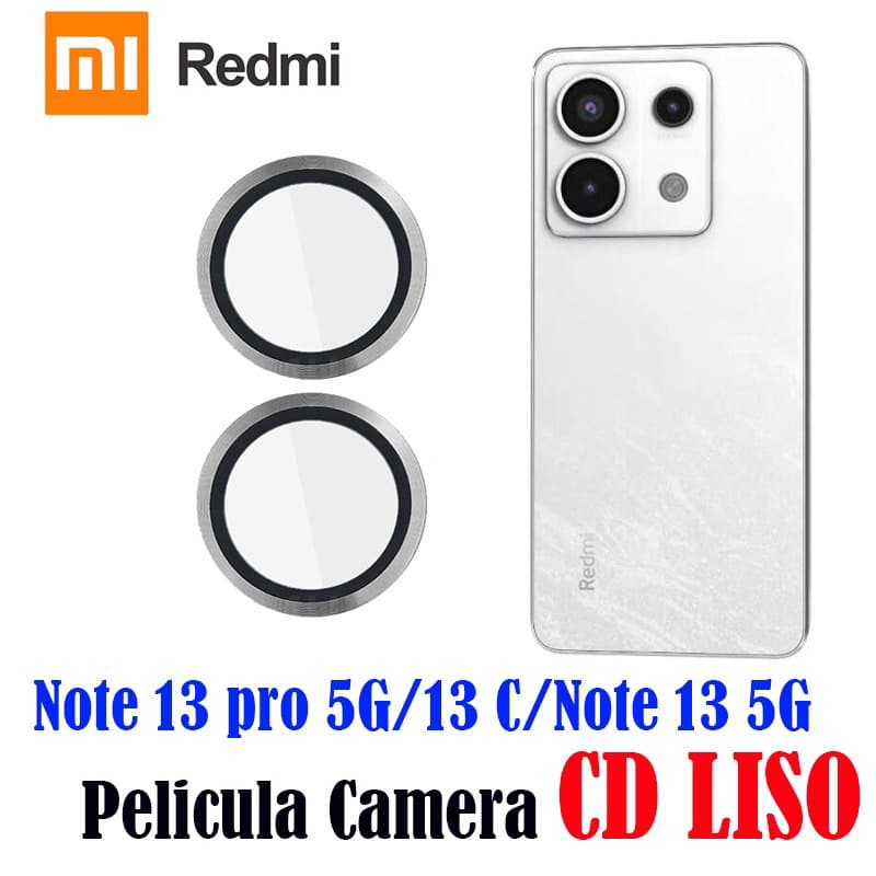 Kit 2 Peças Lisa Película De Câmera Redmi Note 13 5G/13C/Note 13 Pro 5G Com Anel De Metal Protetor De Lentes Liso