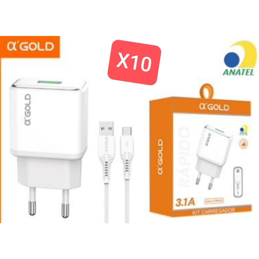KIT 10 Carregador caixinha A’gold TIPO C 3.1a