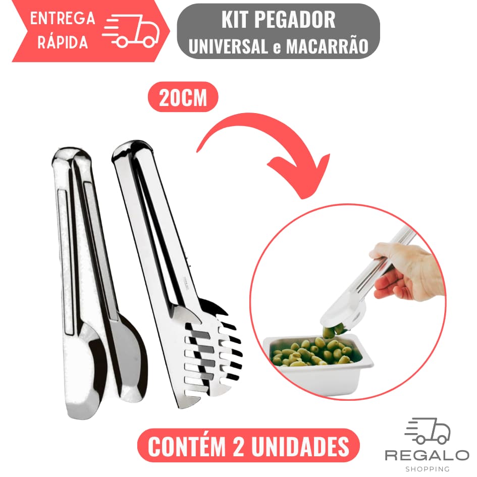 Kit Pegador de Massa e Pegador Universal de Aço Inox para Churrasco Petiscos Salame Salada Carnes