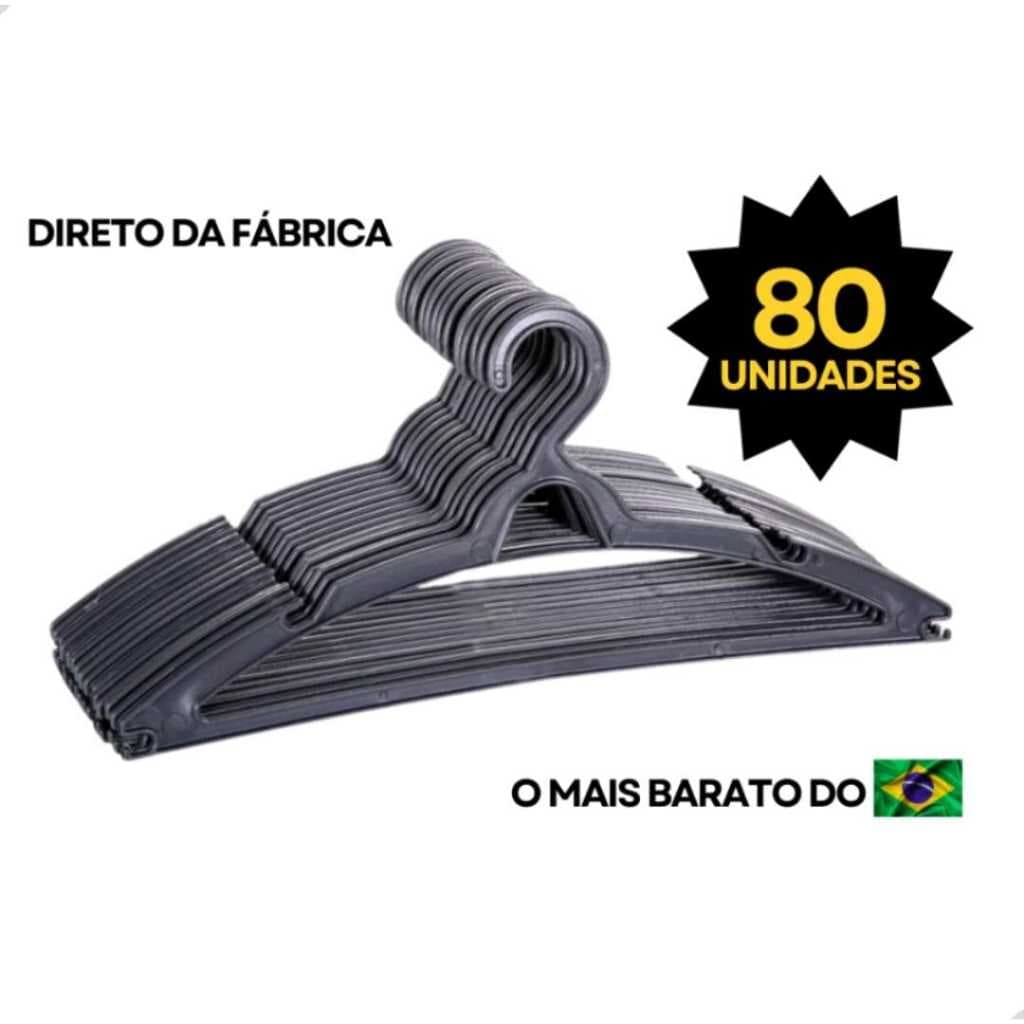 Cabide Adulto Preto kit 80 Cabides para Organizar Roupas