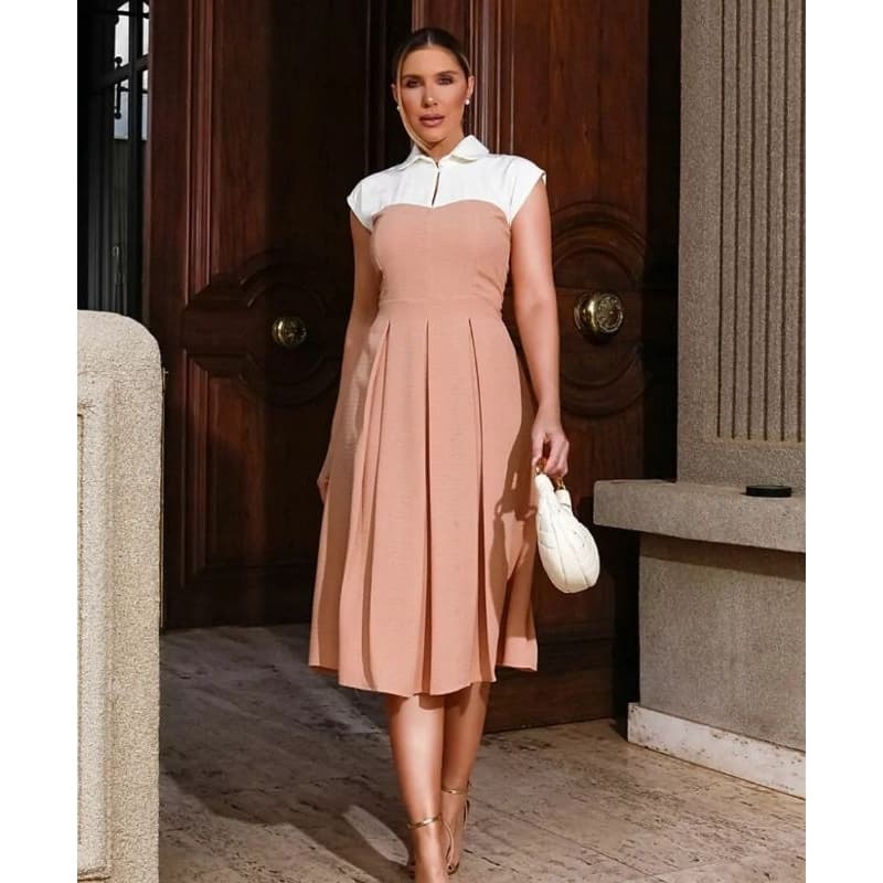 Vestido Midi Plissado Vestido Soltinho Evangélica Plus Size Alfaiataria Elegante Vestido Luxo de Festa