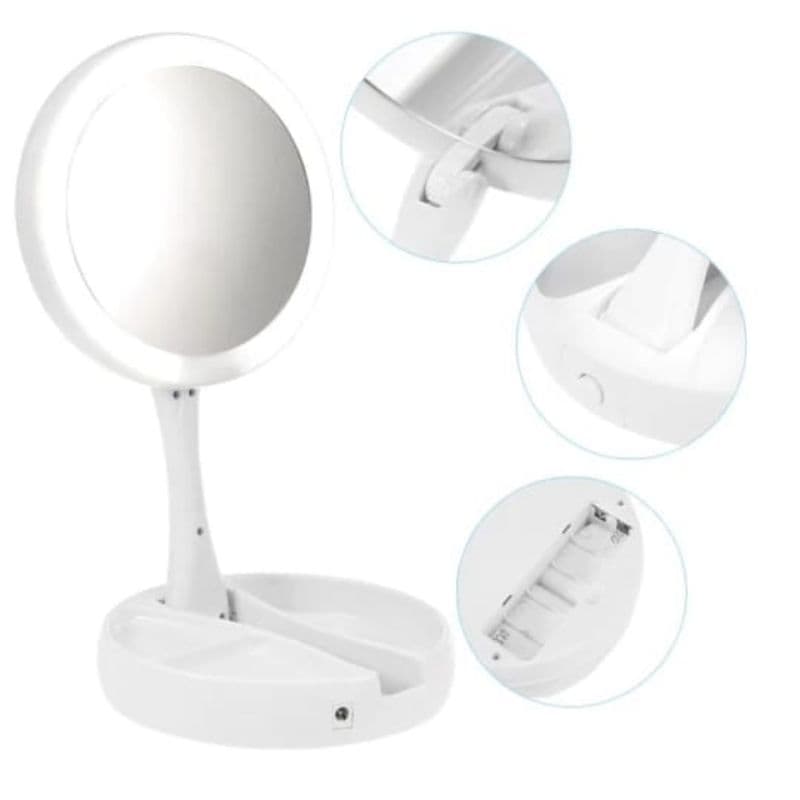 Espelho Portátil para Maquiagem com Luz de LED – Praticidade, Estilo e Funções Incríveis! ✨