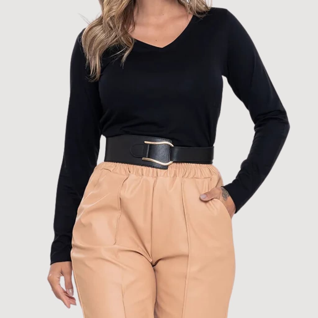 Blusa Feminina Manga Longa Segunda Pele Gola V Viscolaycra
