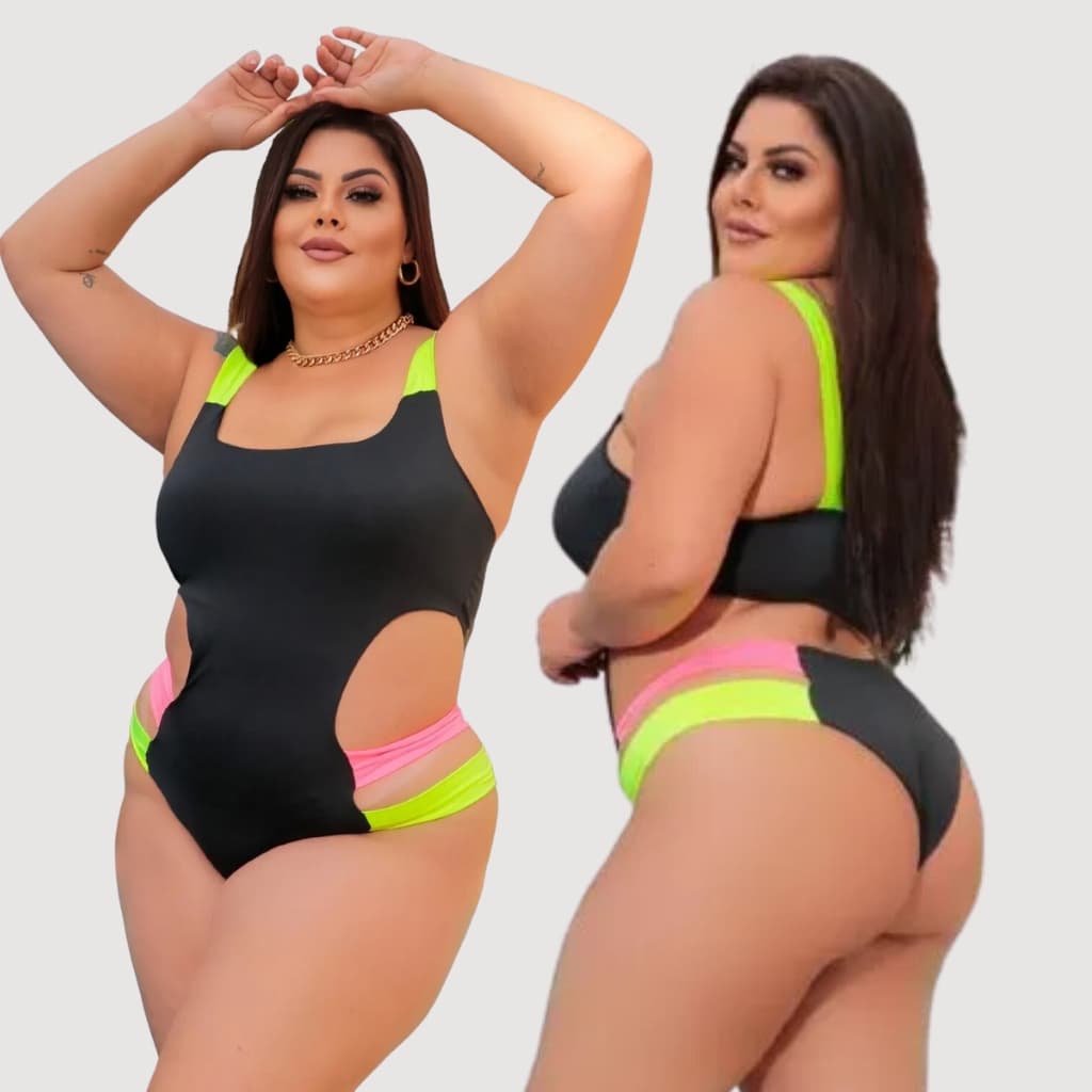 Maiô Feminino Plus Size Neon Suplex Body Feminino com Bojo Alça Larga