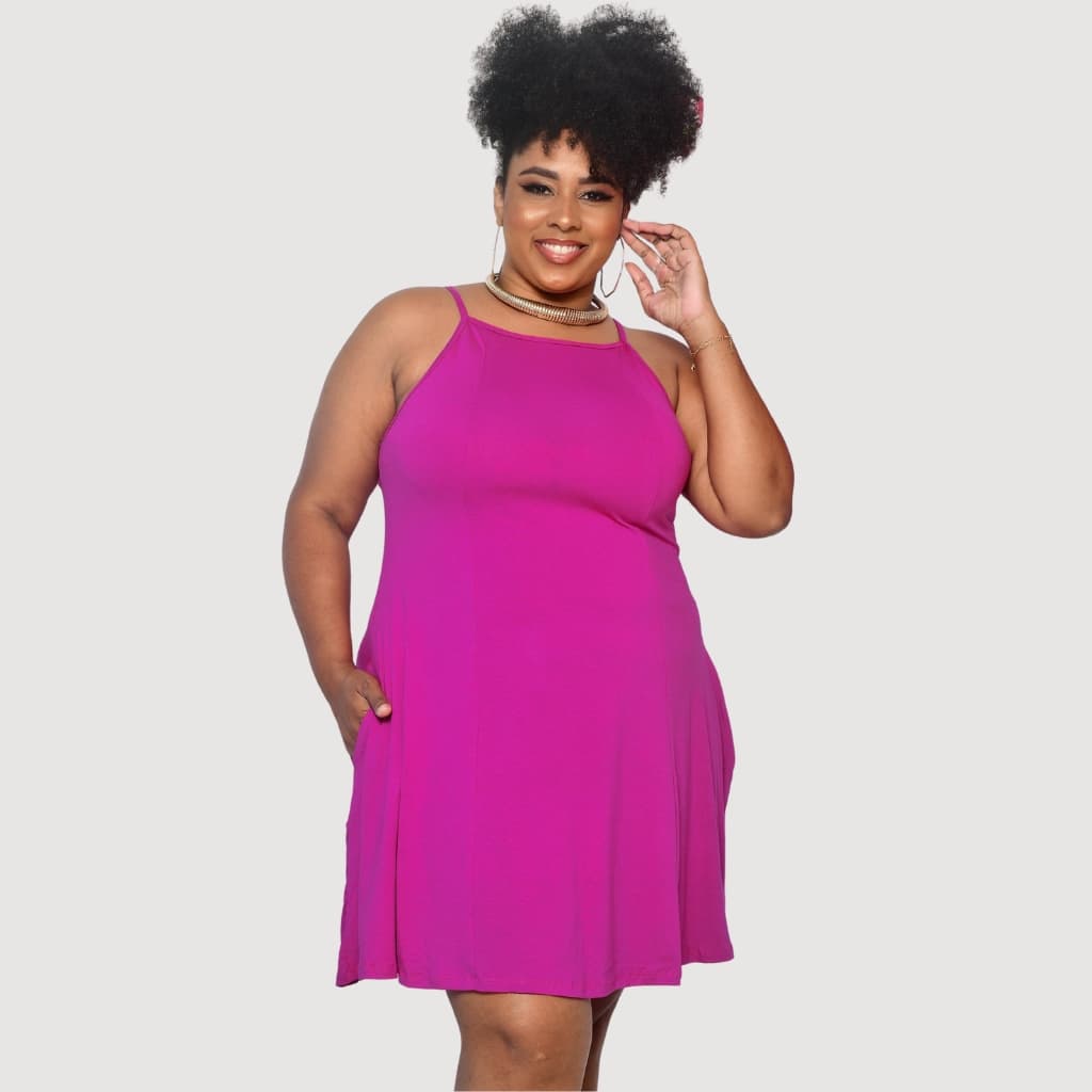 Vestido Feminino Plus Size Viscolaycra Soltinho Alcinha Fina com Bolso