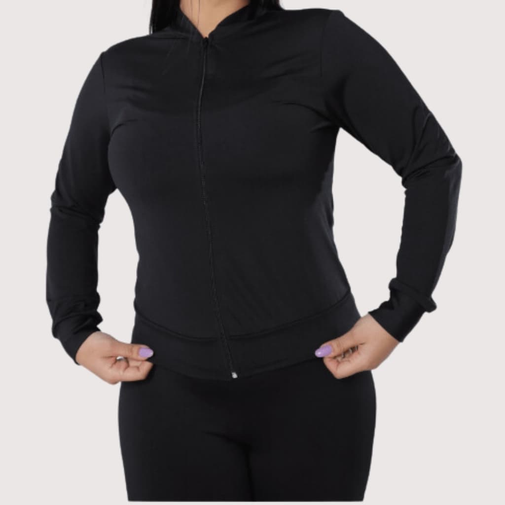 Blusa jaqueta feminina suplex corta vento casaco feminino lisa preto