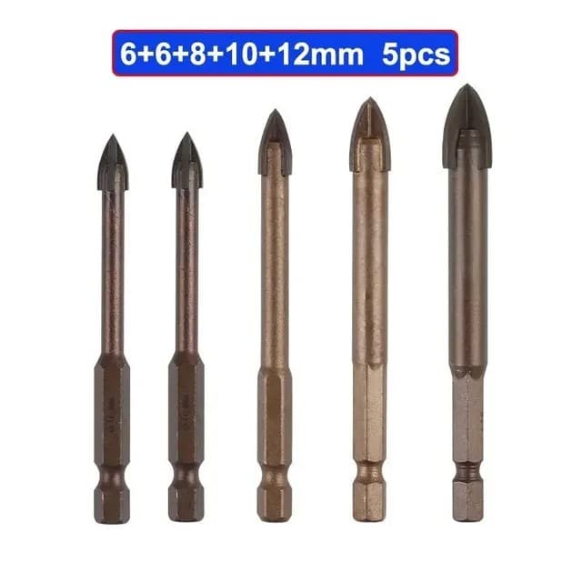 Broca Cruz Hex Tile Glass Drill Bits Set, Titânio revestido de ferramentas elétricas 3-12mm