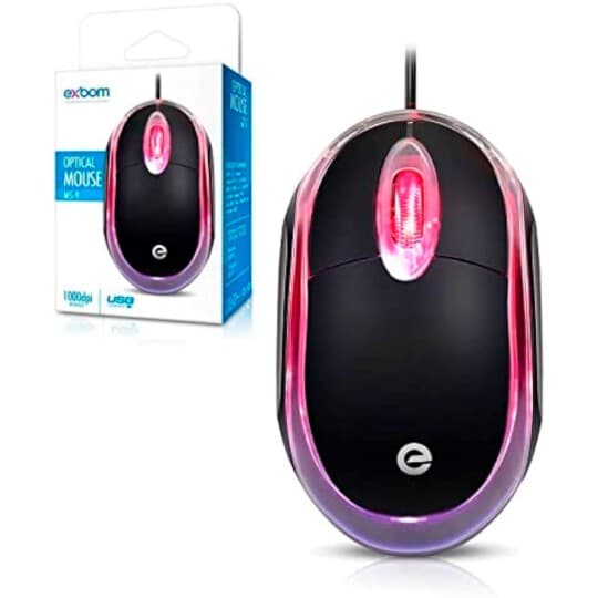 Mini Mouse Office Preto USB com Led para Computador PC e Notebook - Exbom