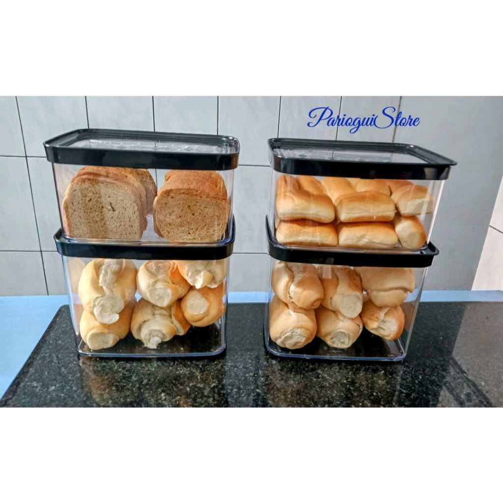 Kit 4 potes herméticos para cozinha porta pães francês pães  de forma torradas bolo e bisnaguinhas