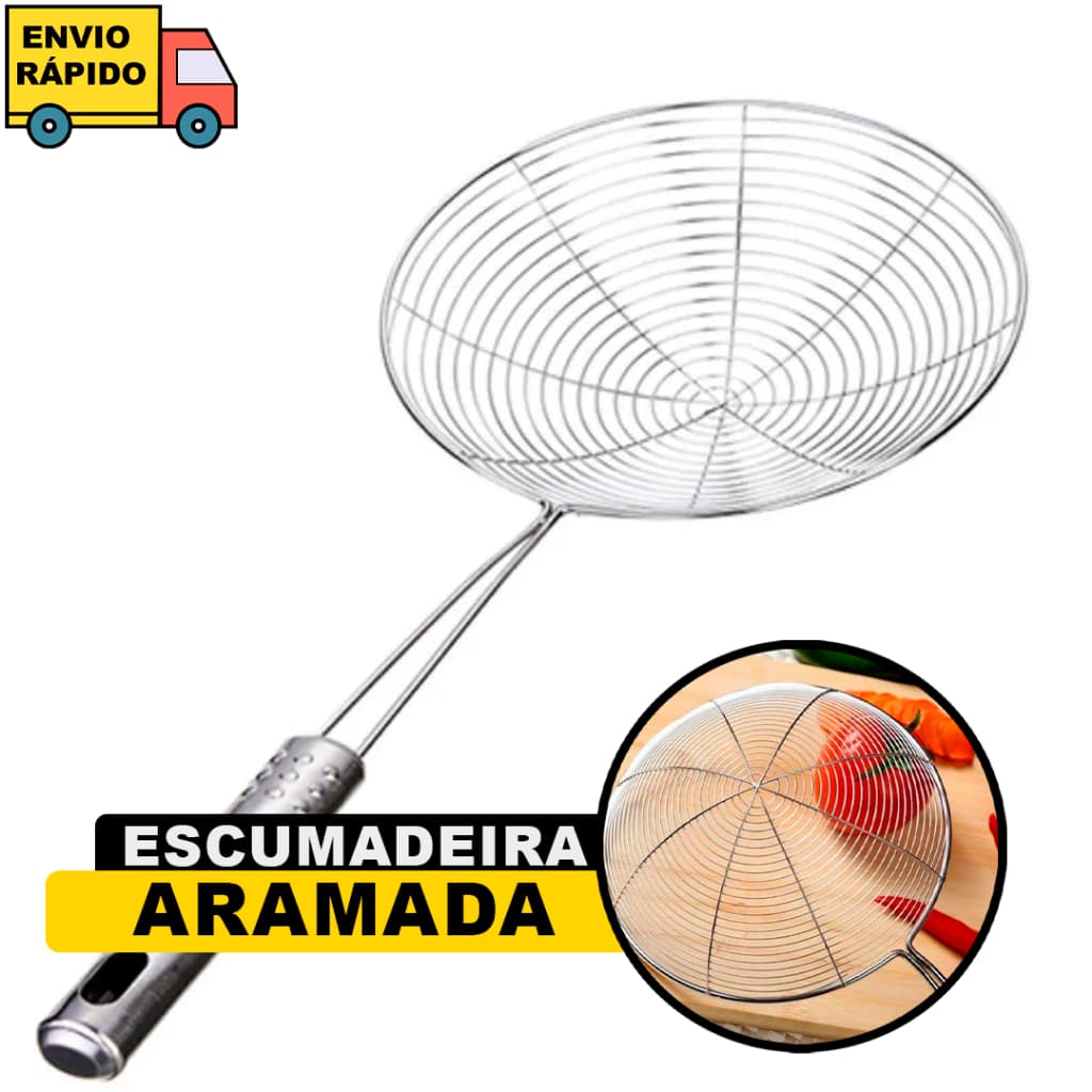Escumadeira De Aço Inox Para Usar Em Frituras Pastel Batata Resistente Elimina Gordura Dos Alimentos Uso Profissional E Casa