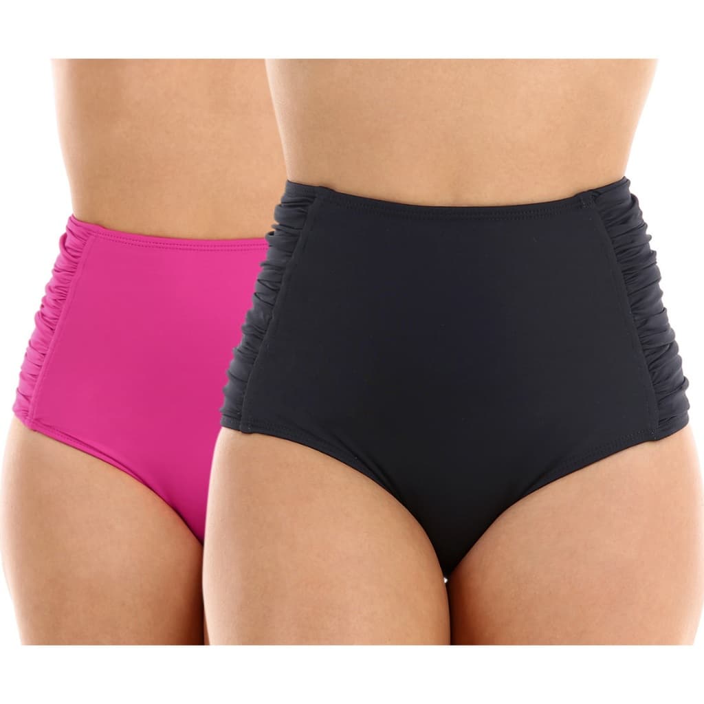 Kit com 2 Calcinhas de Biquíni Hot Pants Cintura Alta Lateral Larga Franzida Retrô Tanga Forrada