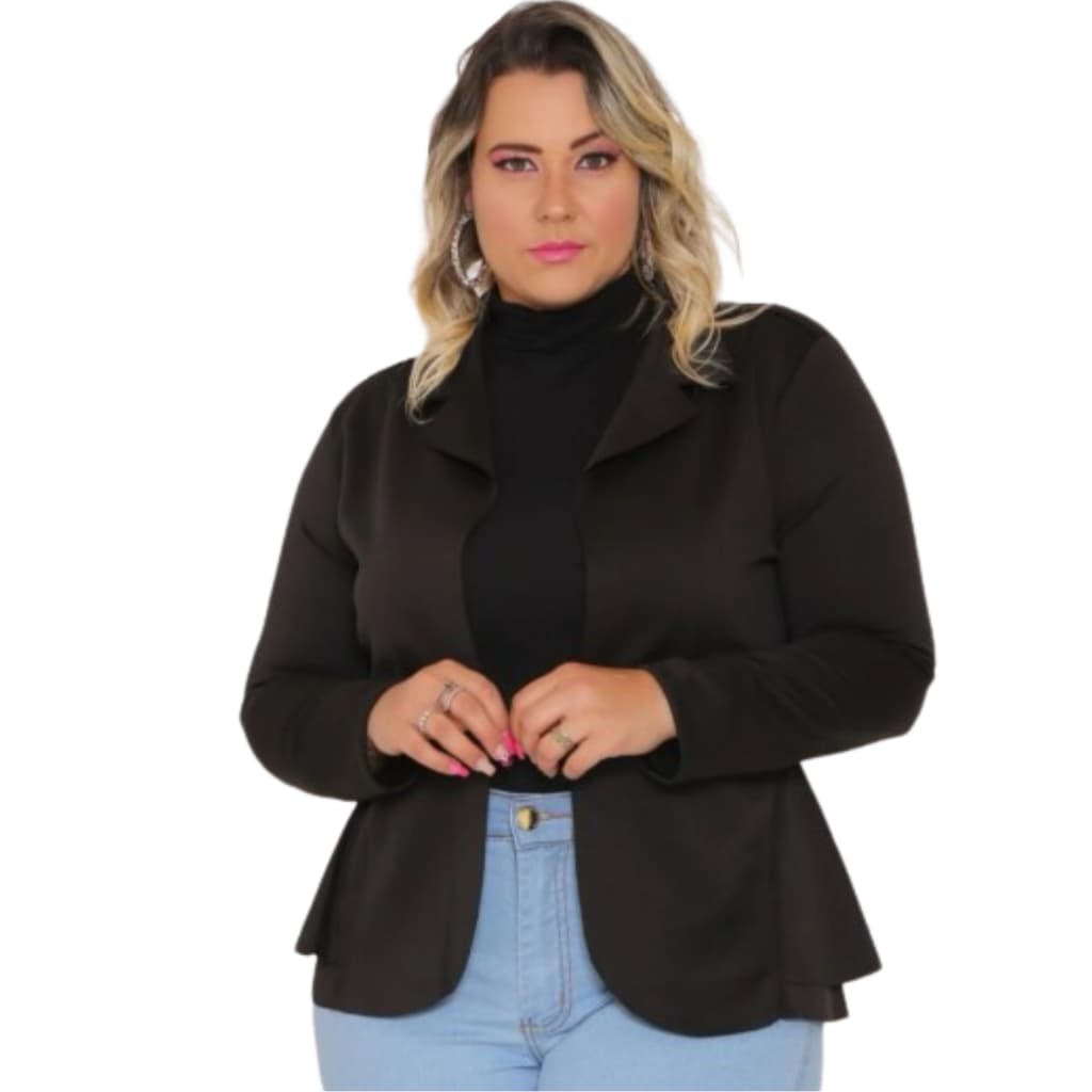 Blazer Feminino Plus Size Casaco Neoprene Corte A Laser G1 G2 G3