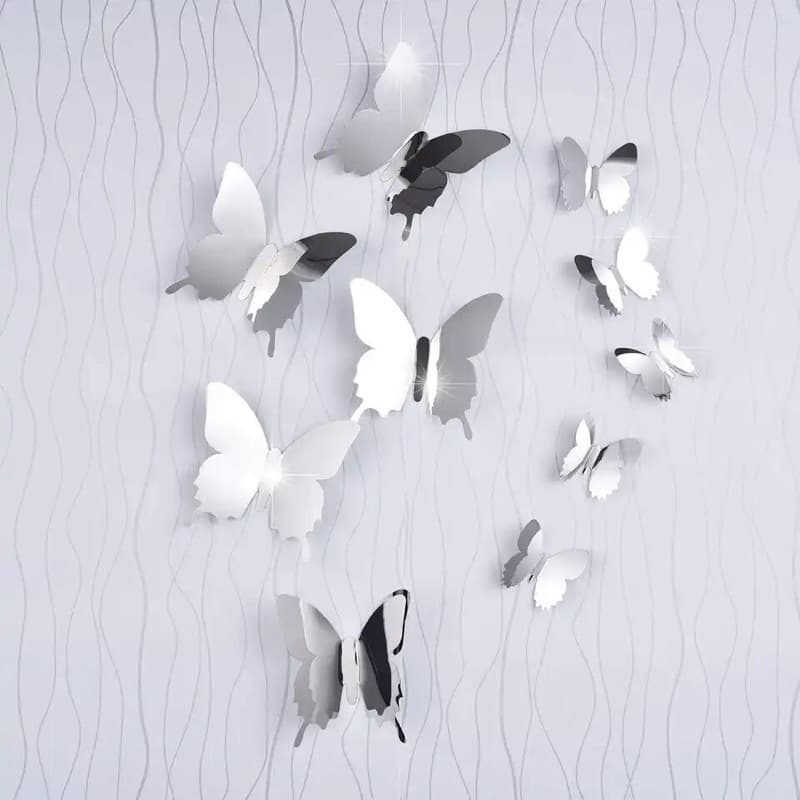 12pcs borboleta espelho adesivos de parede 3d diy decalque arte para crianças adesivo decoração quarto casamento festa