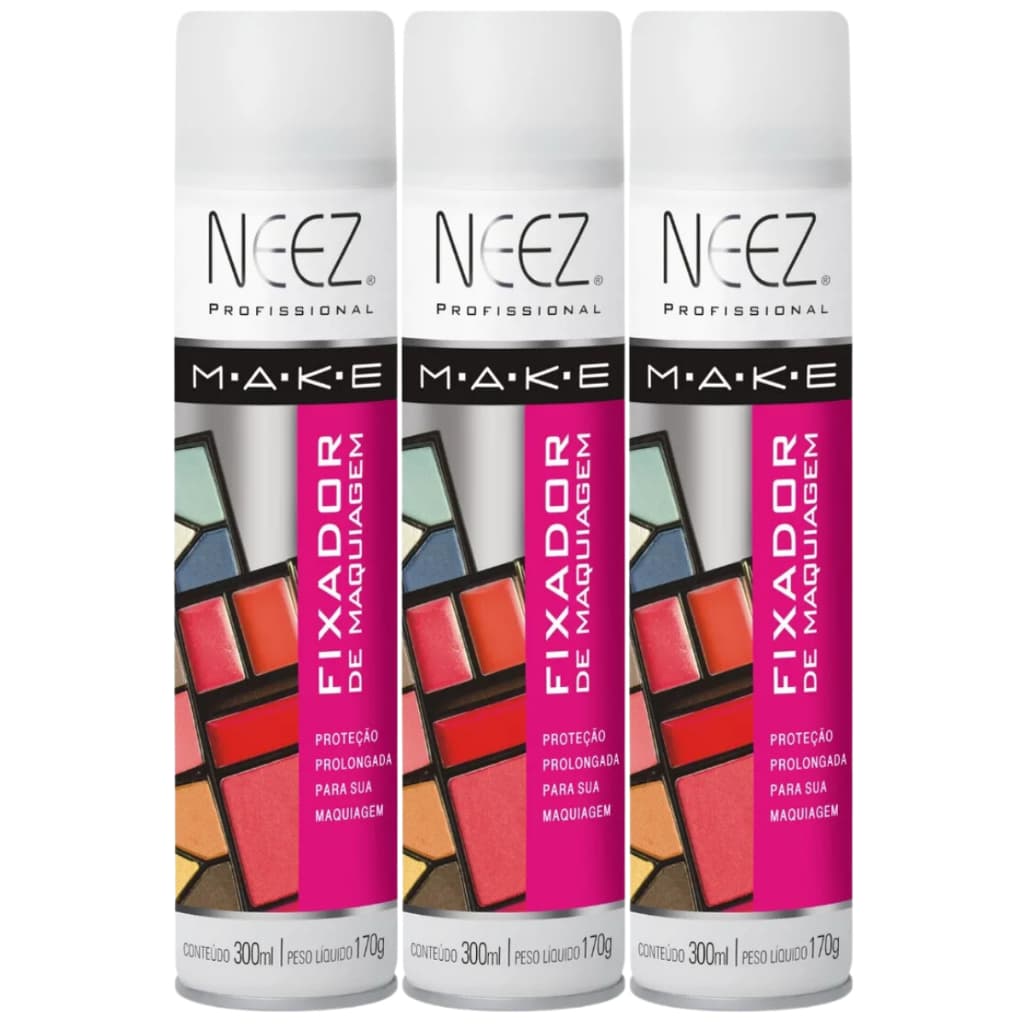 Kit 3x Spray Fixador De Maquiagem Profissional 300ml Neez Hidrata a Pele