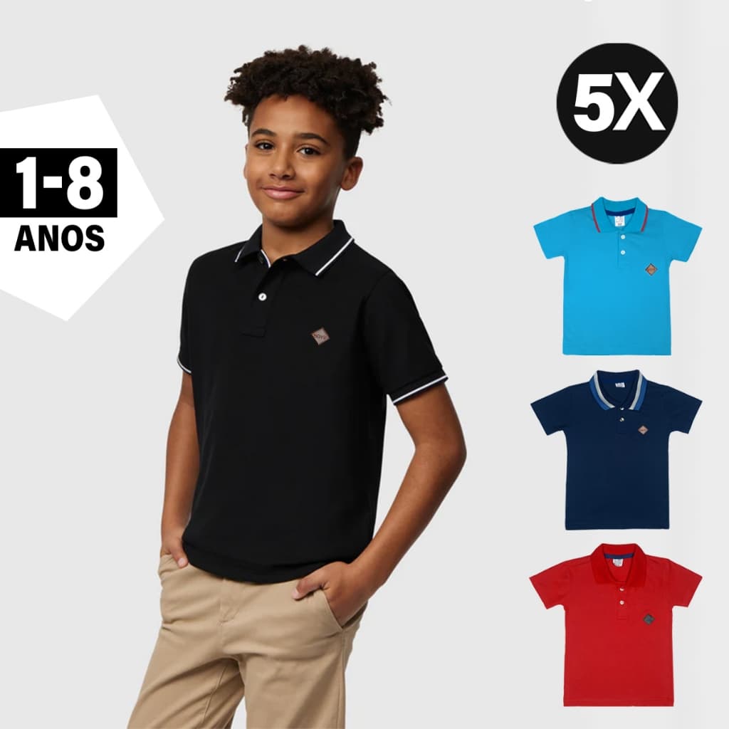 Kit 5 Camisas Gola Polo Infantil Premium Camiseta Menino