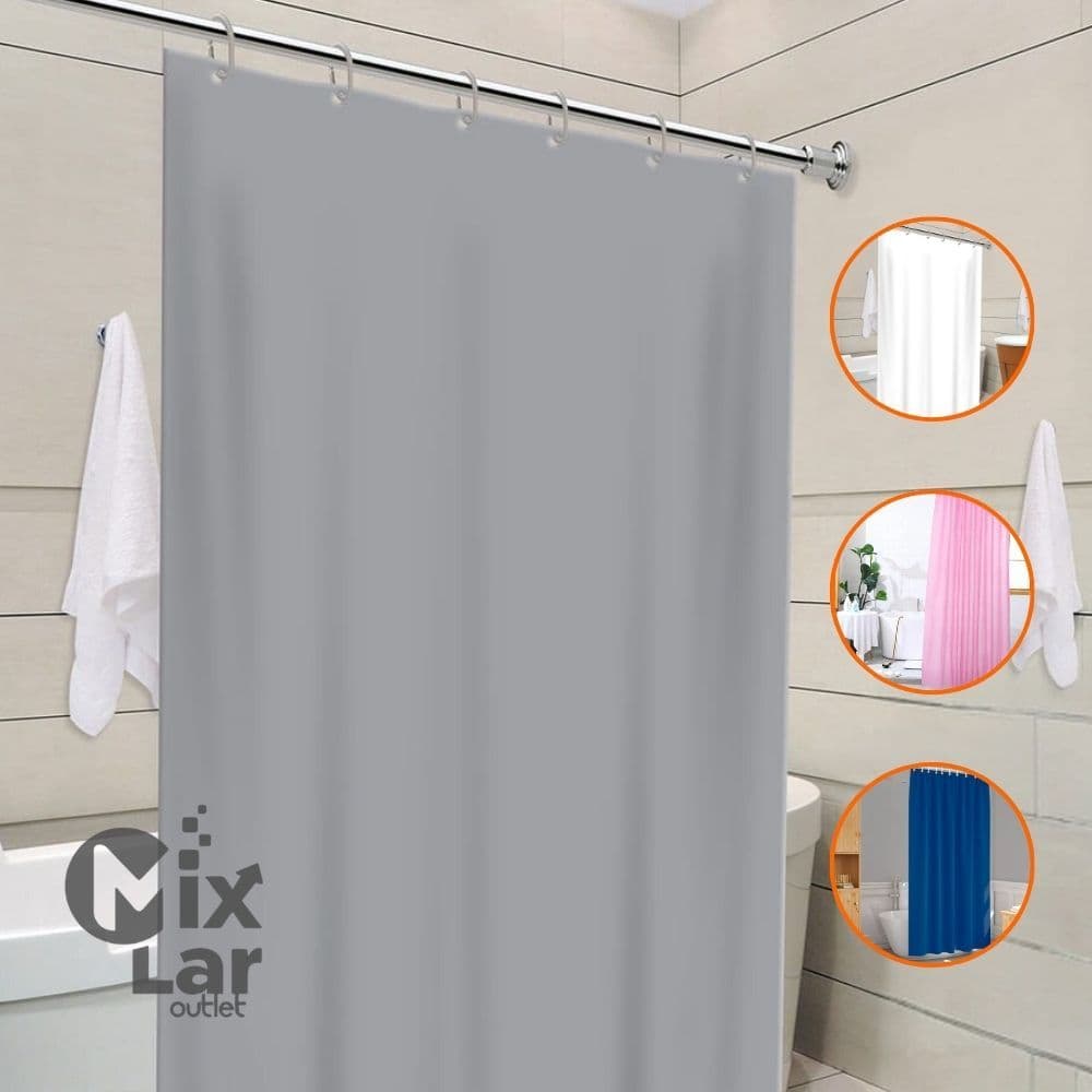 Cortina Box Lisa para Banheiro Antimofo Com Ganchos Cores PVC