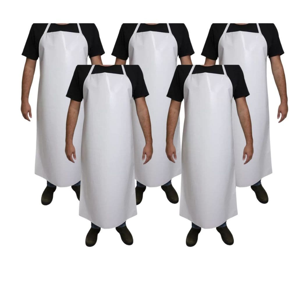 Kit com 5 Aventais Brancos - Impermeáveis - Cozinha ou Açougue
