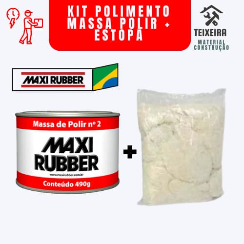 Massa Polir n2 Estopa Maxi Rubber 490g Kit Polimento