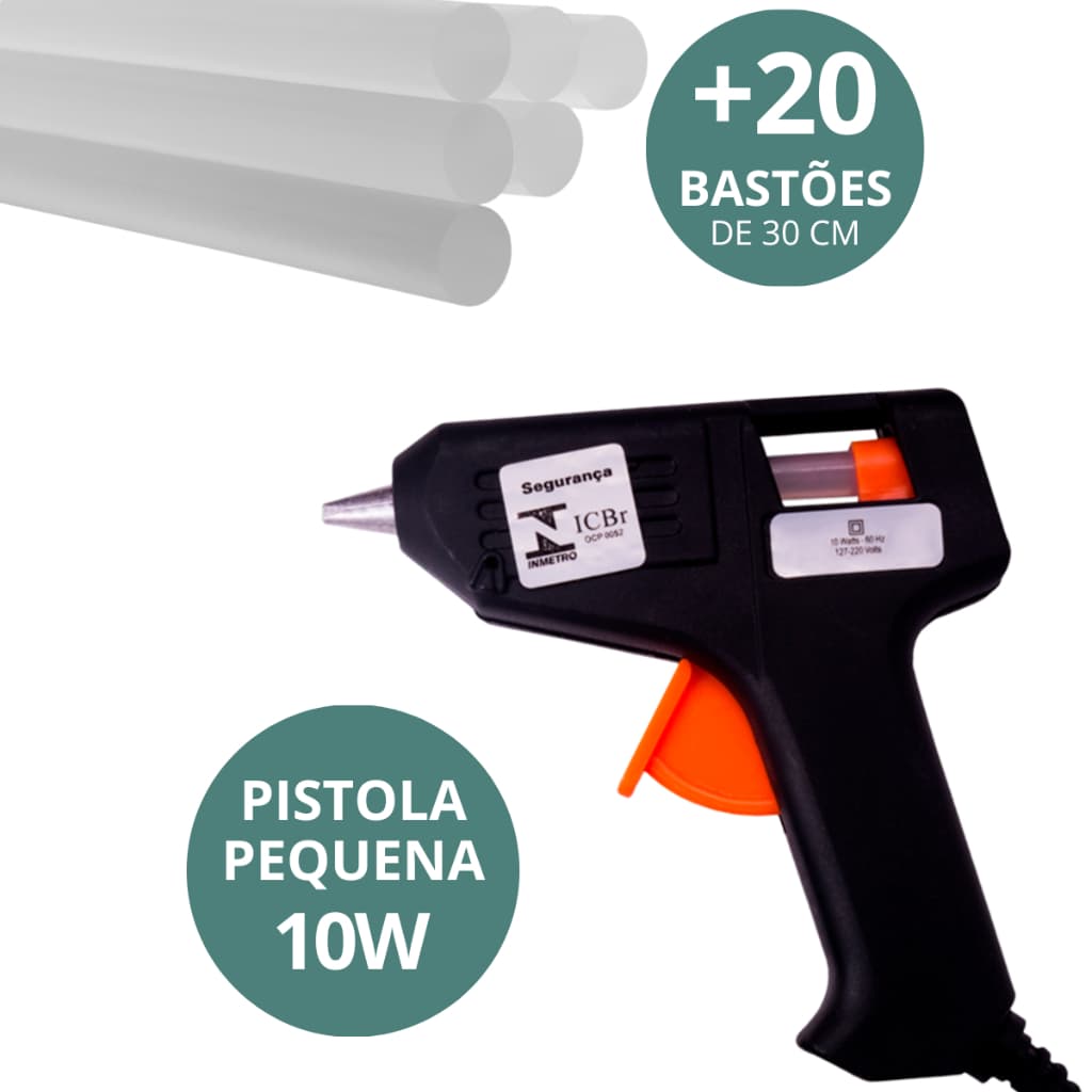 Pistola de Cola Quente Bivolt (110v e 220v) 10W com 20 Bastões Finos