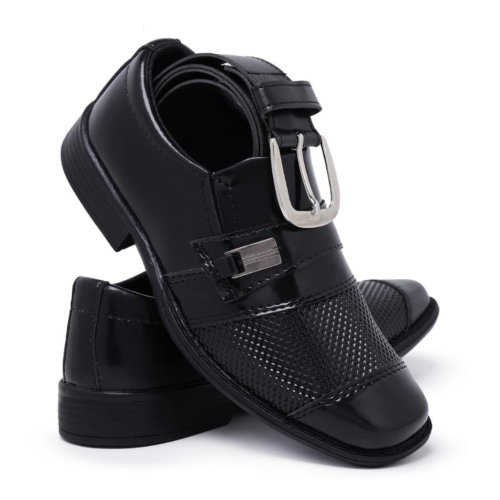 Kit Sapato Social Infantil Masculino + Cinto Criança Menino Pajem Casamento Formal Culto Missa 444 Preto Marrom Vermelho