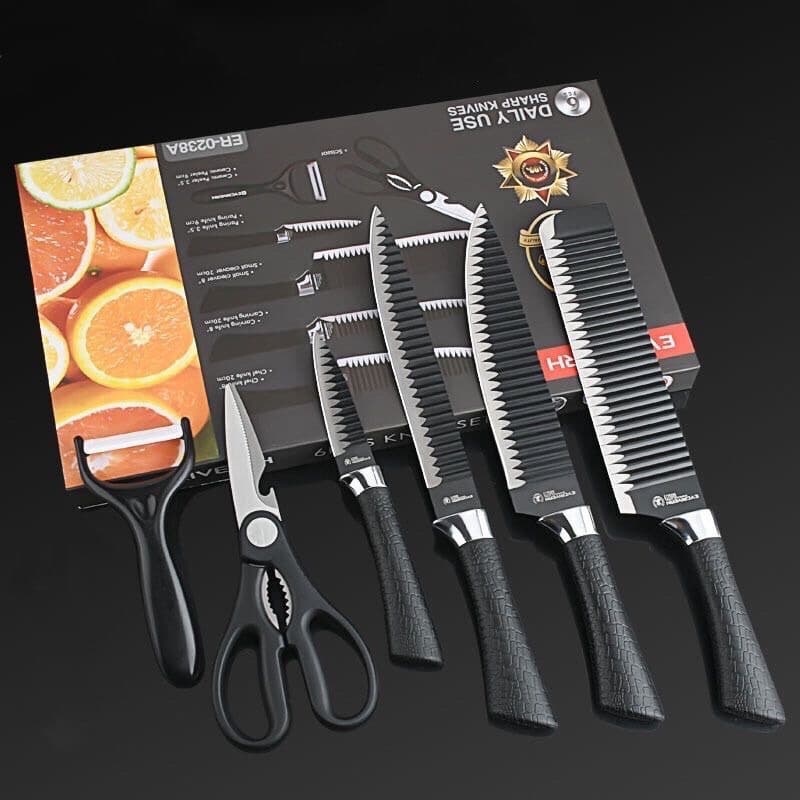 Kit 6 Peças Conjunto de Faca Profissional Carne Cutelo Legumes Aço Carbono Descascador Tesoura