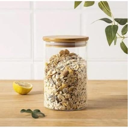 Pote de Mantimentos para cozinha 600ml pote de vidro com tampa bambu hermetico e 450ml
