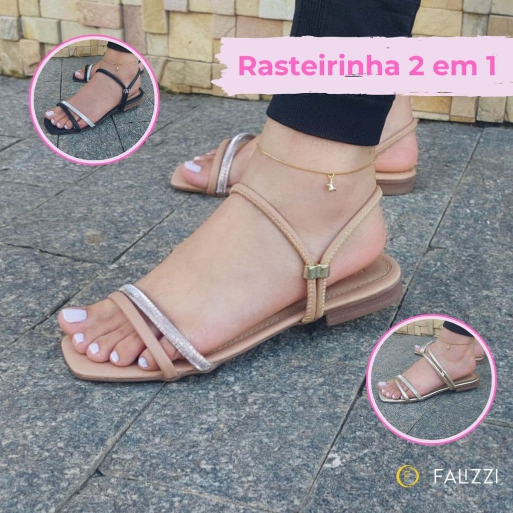 Rasteirinha Sandália Feminina Duas em Uma Brilho Confortável 2 em 1 Dia a Dia Glitter Rasteira Sandalia Versátil