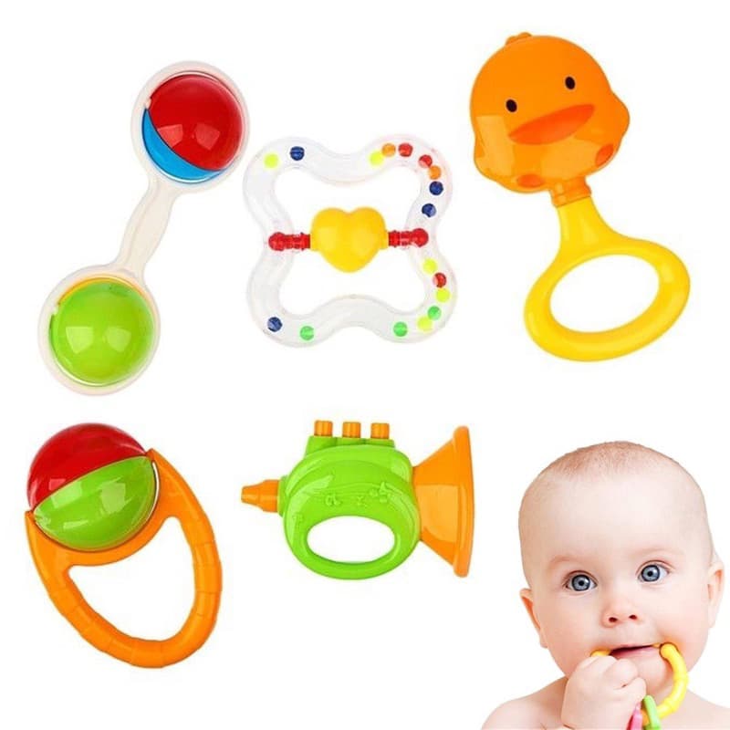 Kit Chocalho Bebê Brinquedo Sensorial Educacional Infantil Colorido Meninos e Meninas