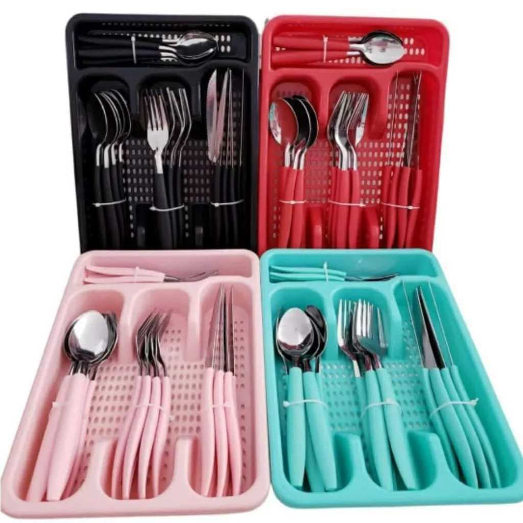 Jogo De Talheres Faqueiro Inox Porta Talher 25 Peças vari tudo