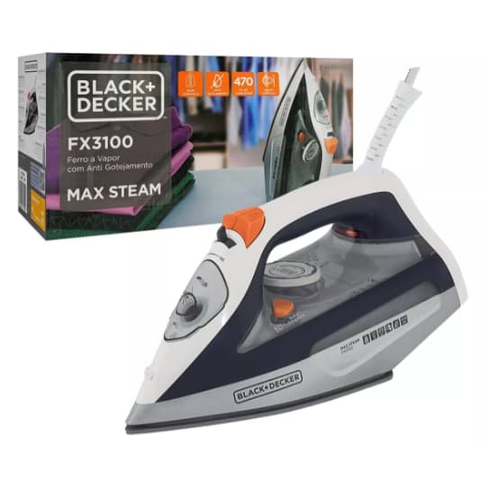 Ferro de Passar a Vapor Black+ Decker Max Steam FX3100-110V- Base Ceramic Gliss, Vapor Vertical.