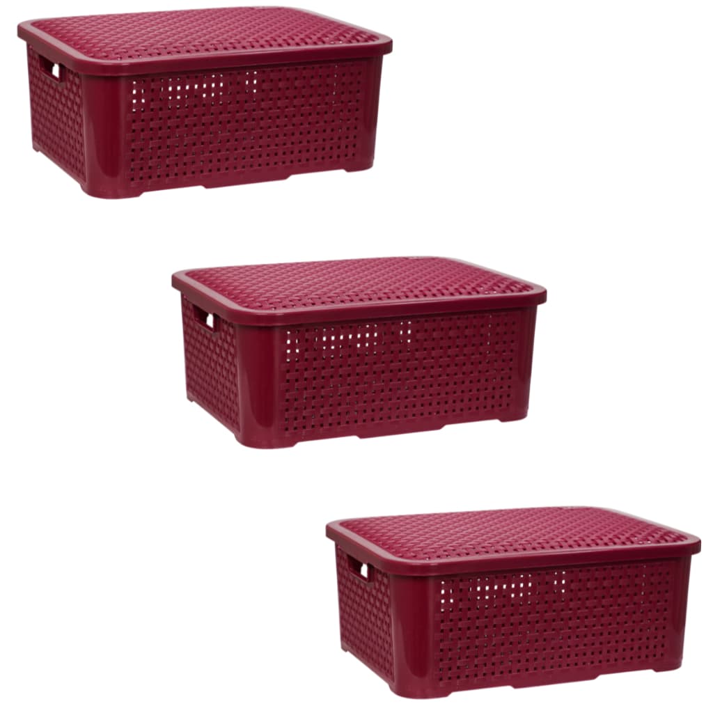 03 Caixa Organizadora Rattan Empilhavel Com tampa 10 Litros Varias Cores