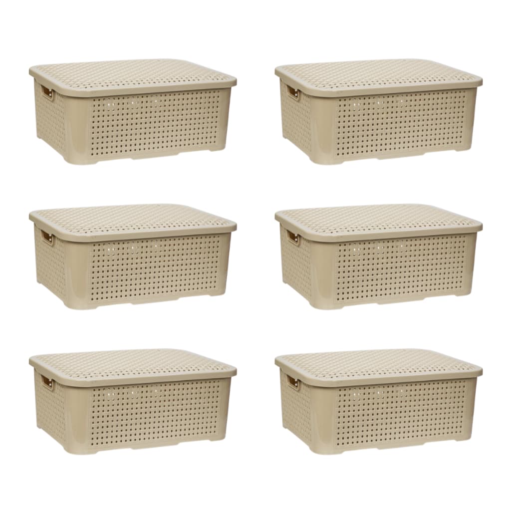 06 Caixa Rattan Organizadora Cesto Multiuso 10 Litros Plástico com Tampa Empilhavel