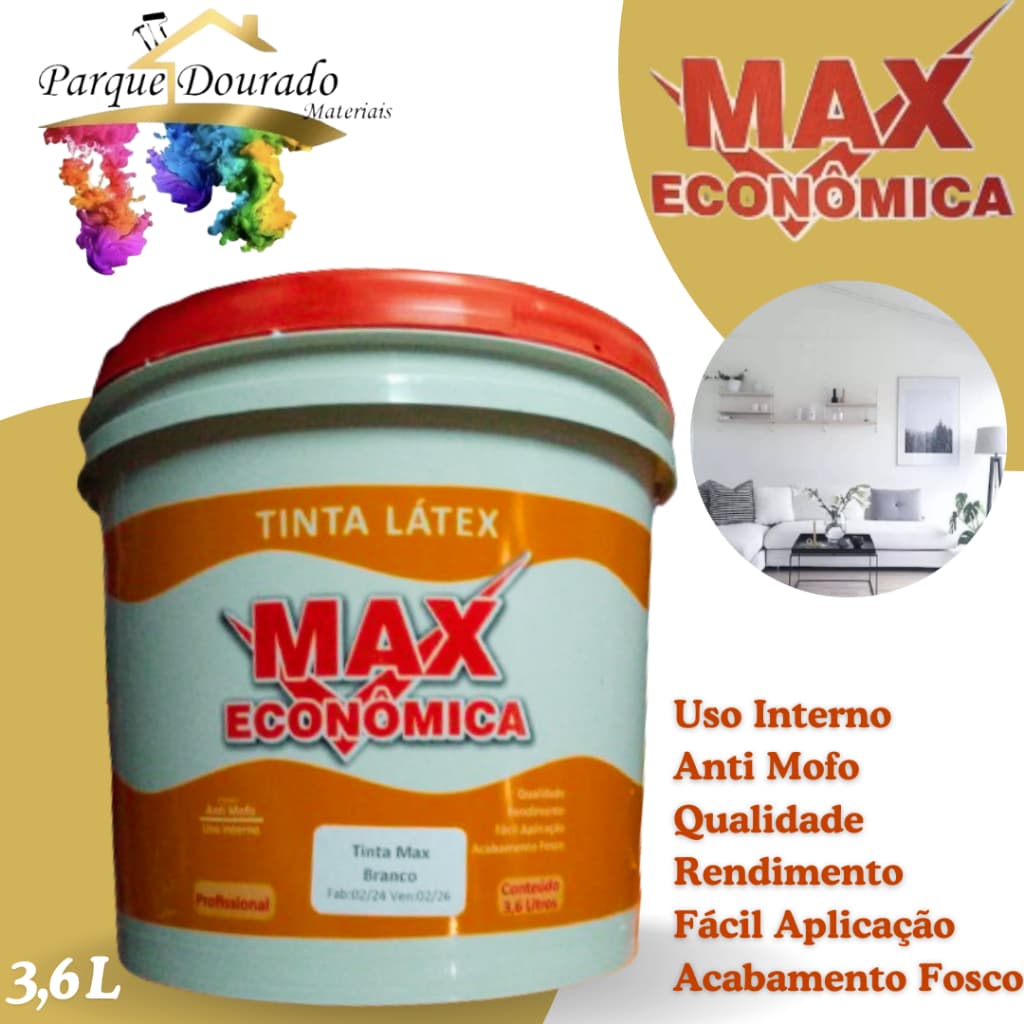 Tinta Acrílica Econômica 3,6L BRANCA - PROFISSIONAL - ANTIMOFO - INTERIOR - MAX