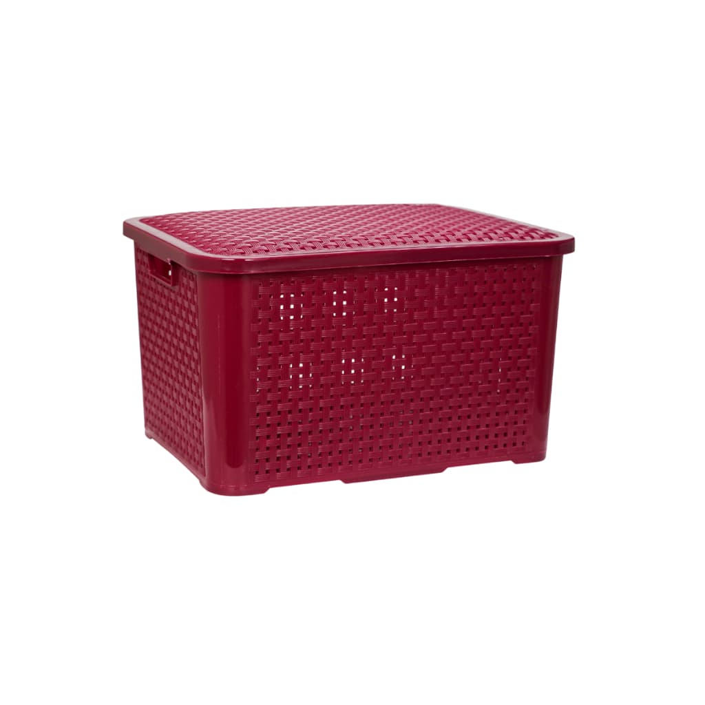 01 Caixa Organizadora Cesto Rattan Empilhavel com tampa Preto Branco Rosa 14 Litros