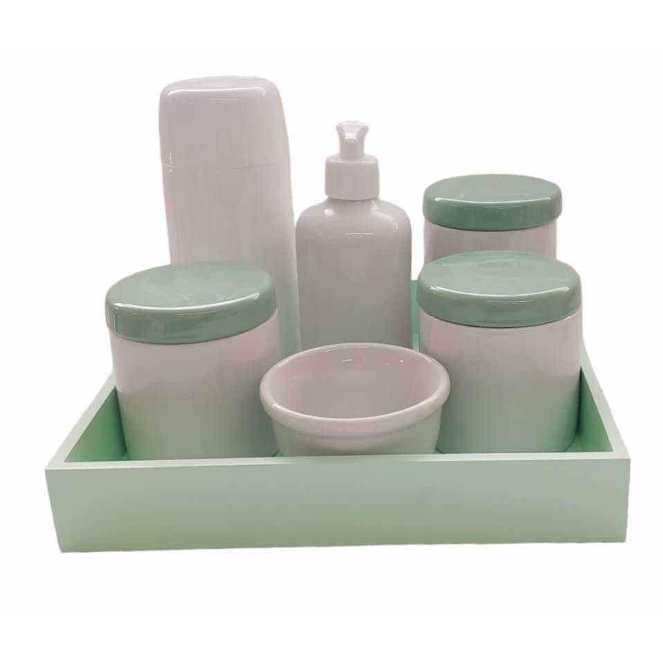 kit higiene bebe porcelana tampa verde garrafa térmica 250ml 7 peças