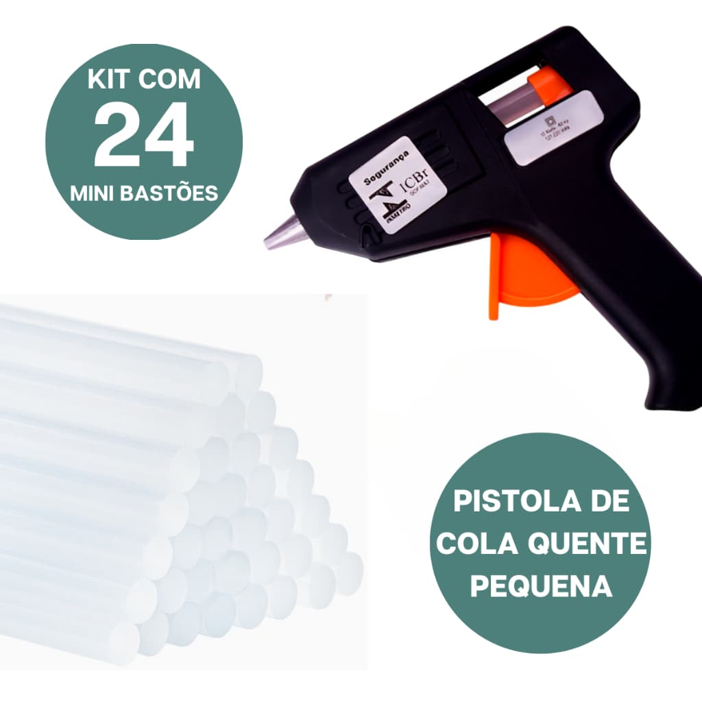 Kit Pistola Cola Quente Bivolt 10w Com 24 Mini Bastões Finos Brancos