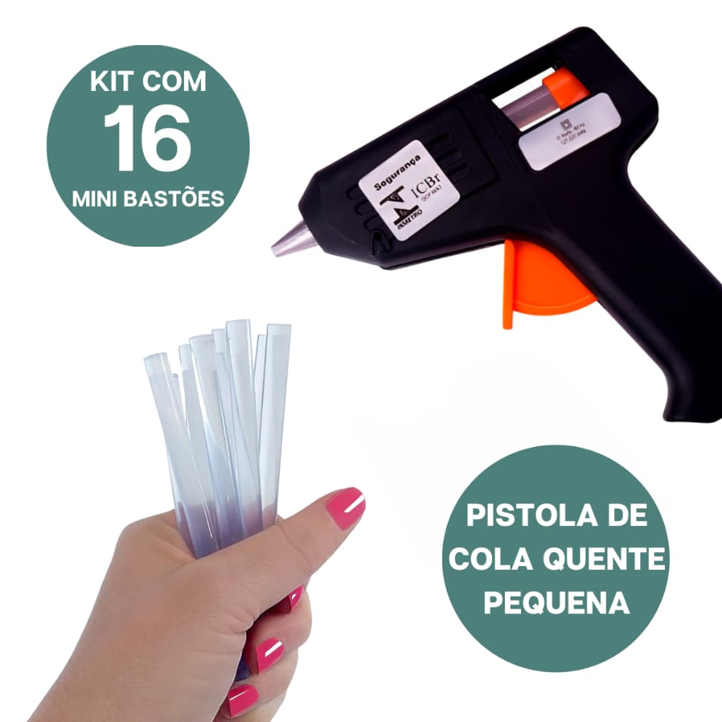 Kit Pistola De Cola Quente Bivolt + 16 Mini Bastões Branco 7mm