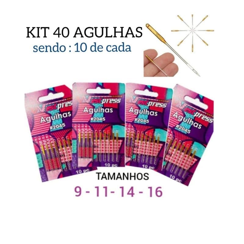 KIT AGULHAS PARA COSTURAR MALHA MÁQUINA DOMÉSTICA AGULHA ponta bola dourada  9,11,14,16-AGULHAS MALHA DOURADA