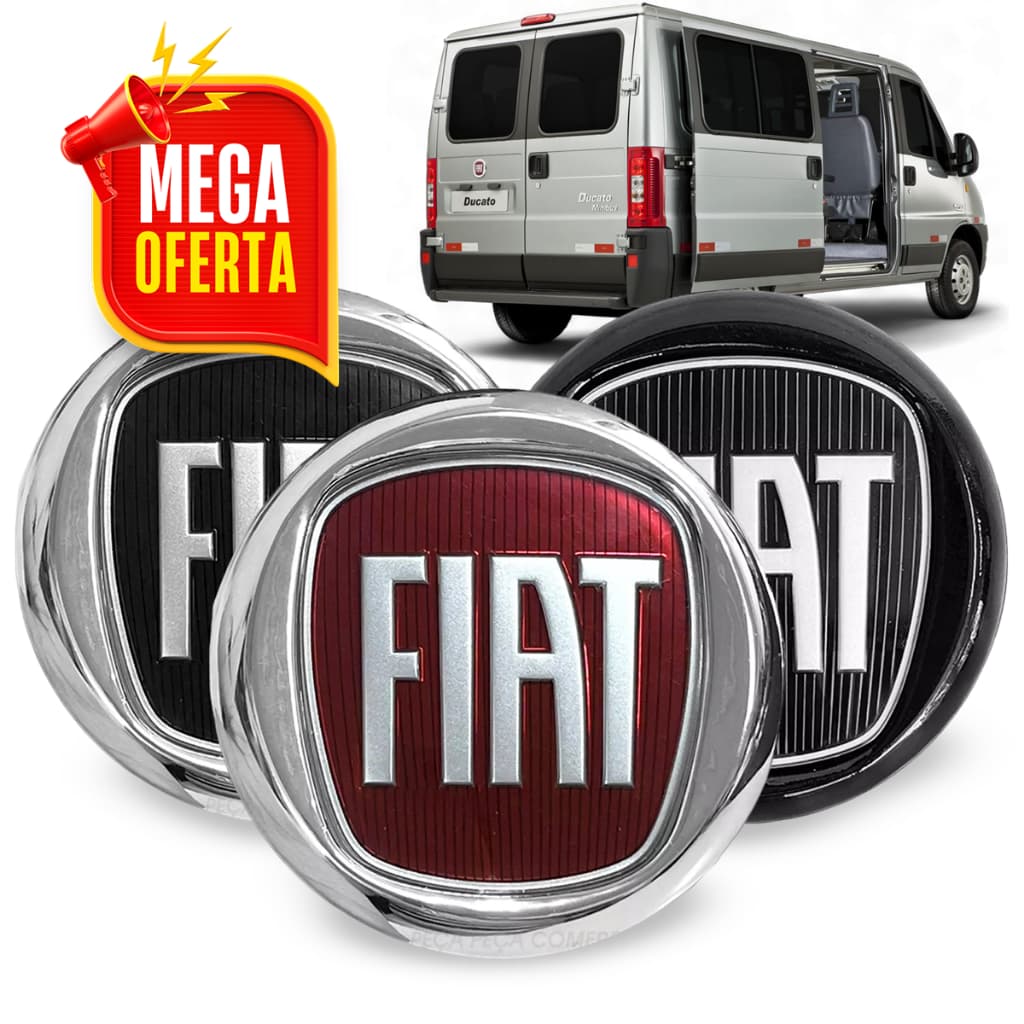 Emblema 12cm Dianteiro Traseiro Grade Porta Mala Fiat Ducato Van Preto Vermelho Aro Cromado Simbolo Logo Fiat Autocolante