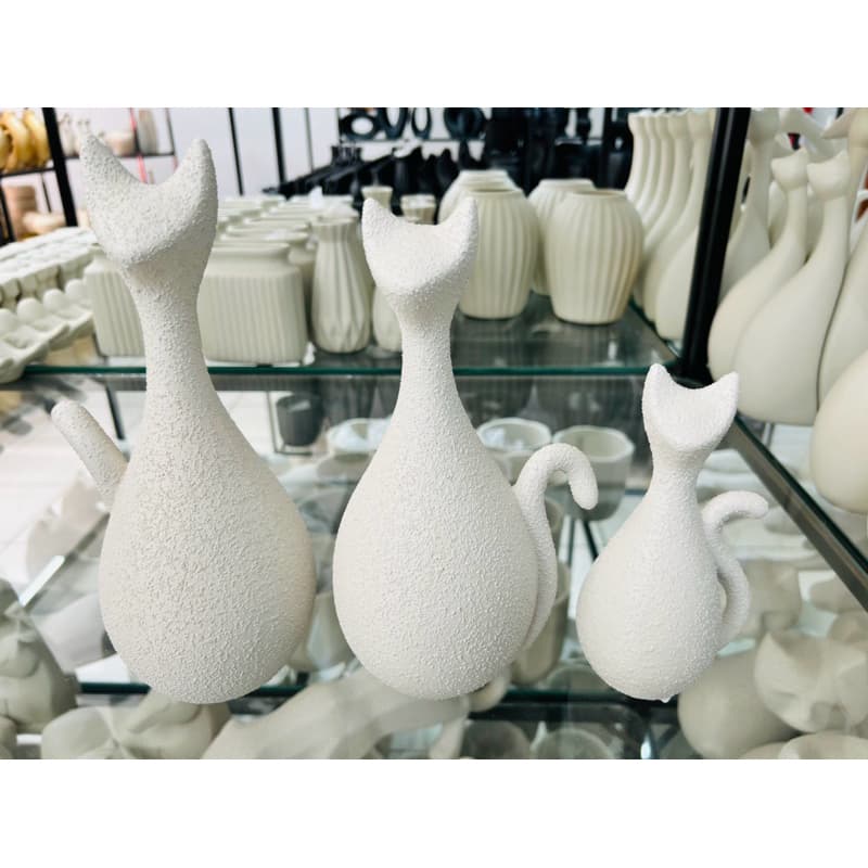 Trio de Gatos Família Off White Enfeite Decoração Luxo