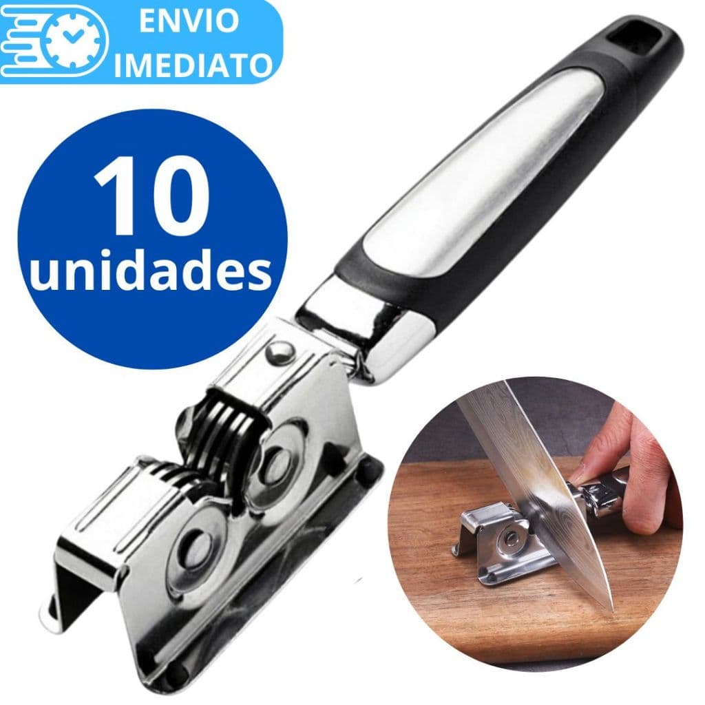 KIT 10 Afiador Amolador de Facas de Aço Inox Profissional para Casa Restaurante Resistente 3 Laminas