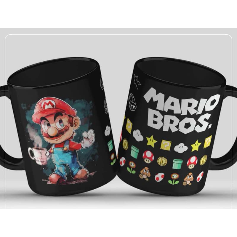 Caneca toda preta-Mario Bros-