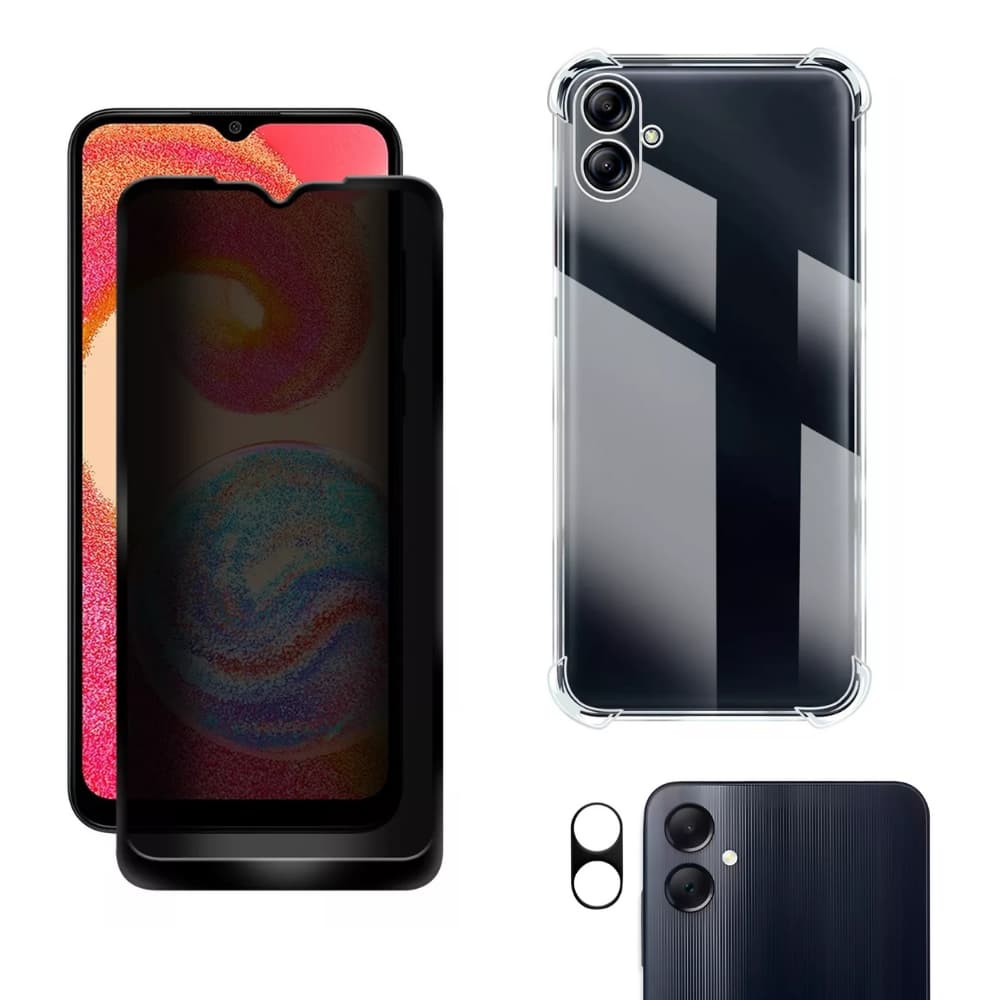 KIT Para Samsung Galaxy A05 | Película de Privacidade 3D - Capa Capinha Anti Impacto - Película da Câmera 3D