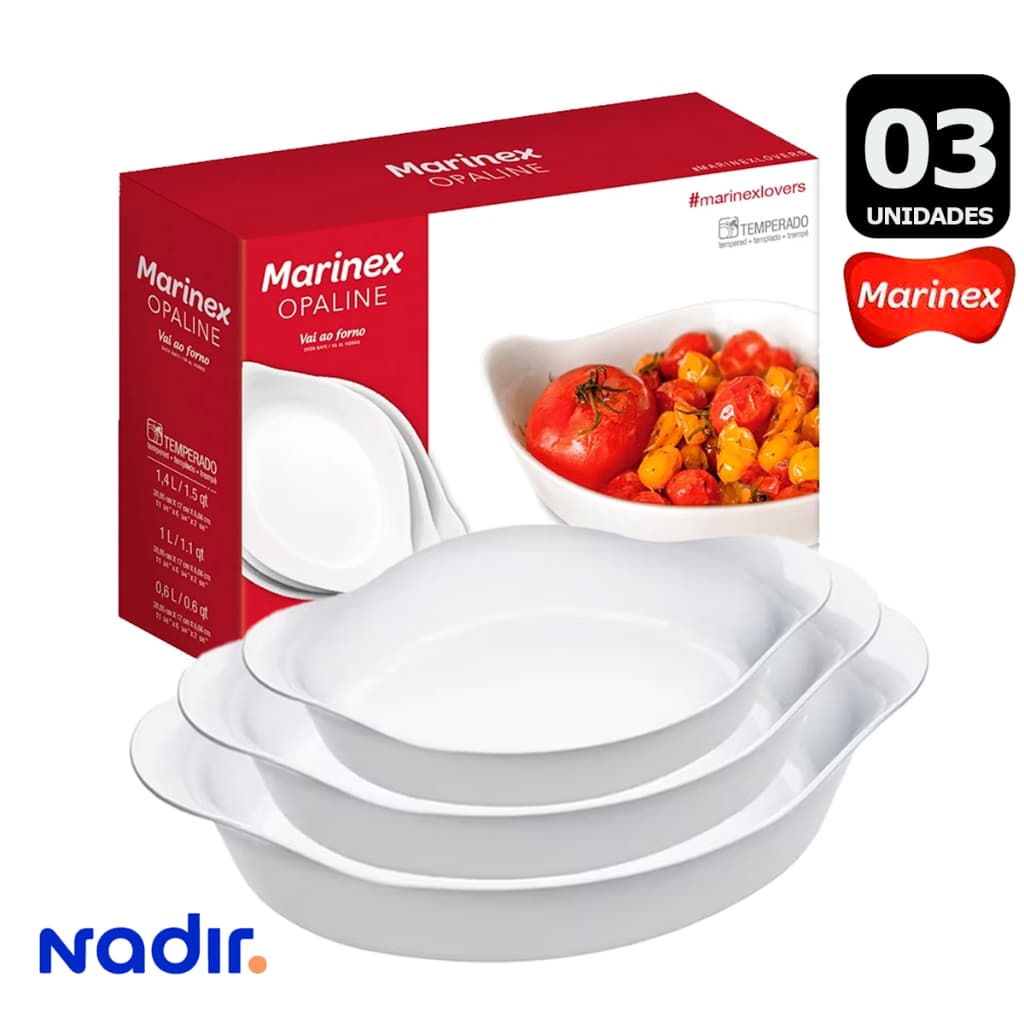 Kit 3 Assadeira Oval marinex Opaline PMG Travessa Forma Assadeira forma de Vidro Forno casa nova