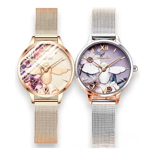 BIDEN+Caixa Original Relógio Feminino a prova d água Relógio Quartzo Relógio Com Visor 3D Casual Feminino Elegante